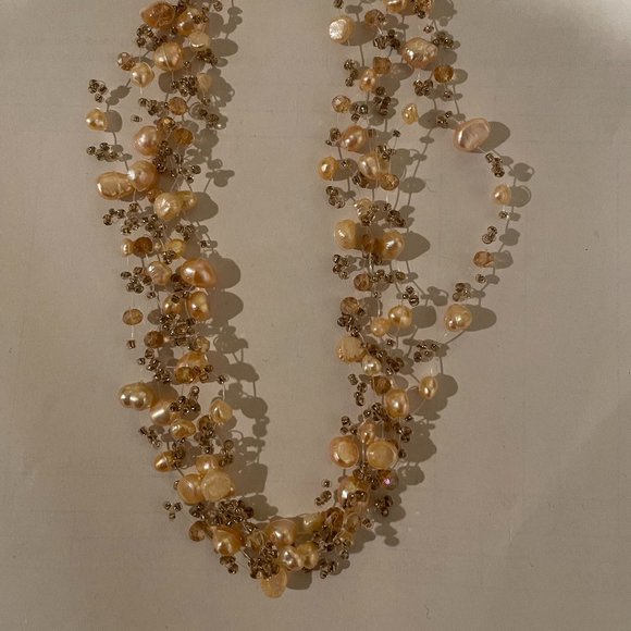 NEW Pink Gold Pearls Beaded multi layer necklace dangling earrings set - Picture 3 of 9